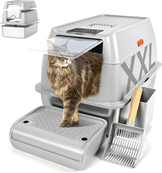 Enclosed Removable Stainless Steel Cat Litter Box with Lid