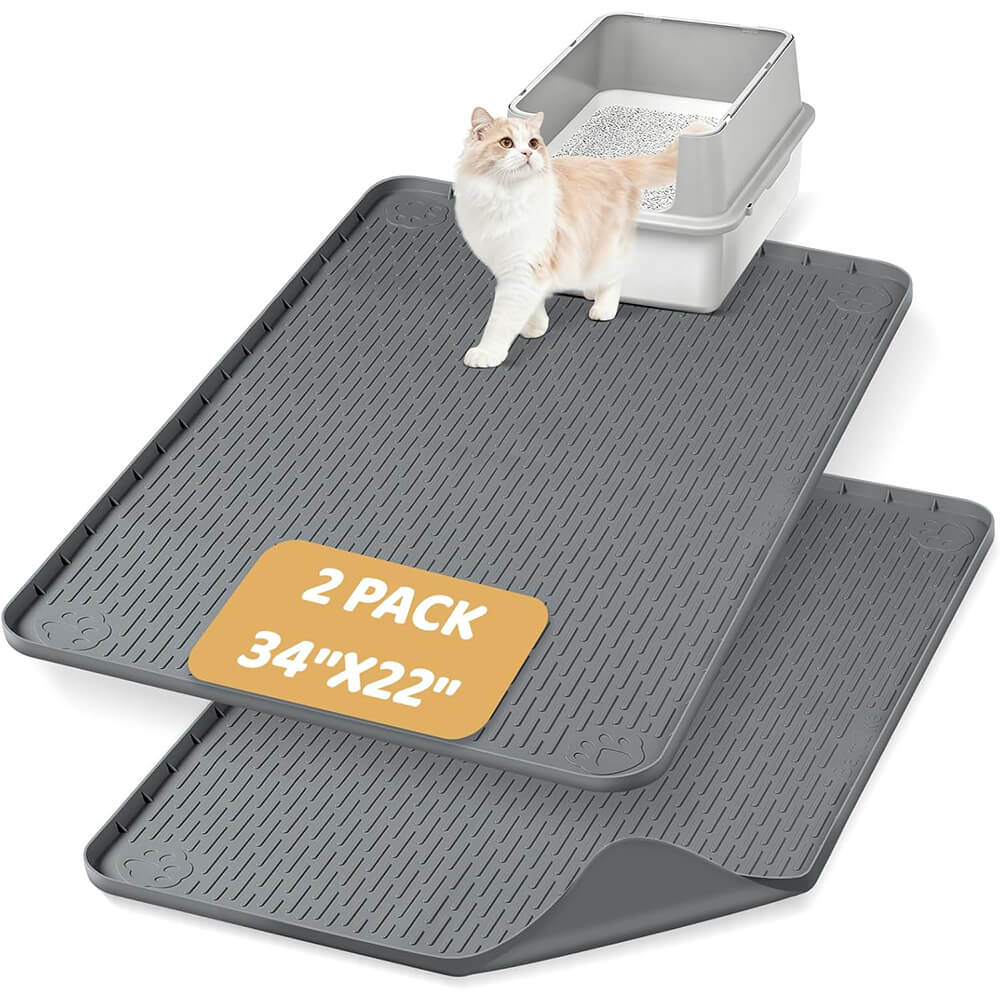 2 Pack Dark Gray Silicone Cat Mat Litter Trapping Mat