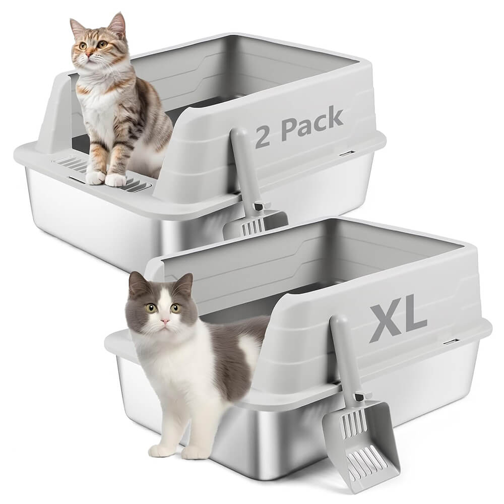 2 Pack Light Gray Stainless Steel Litter Box