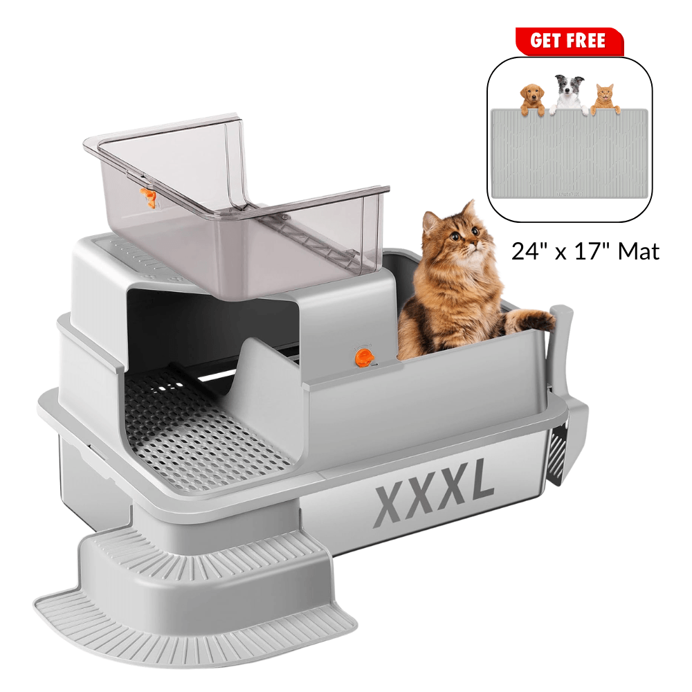 Light Gray Fully Enclosed Stainless Steel Litter Box Step