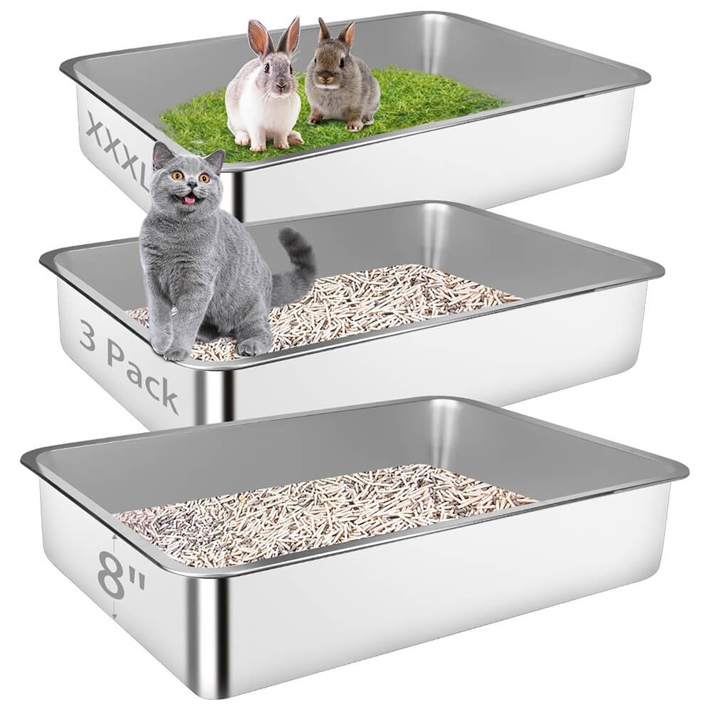 3 Pack 27.6"x19.7"x8" XXXL Metal High Sided Cat Litter Pan