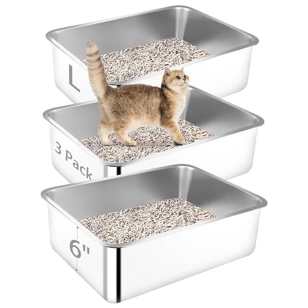 3 Pack 19.7"x13.8"x6" L Metal High Sided Cat Litter Pan