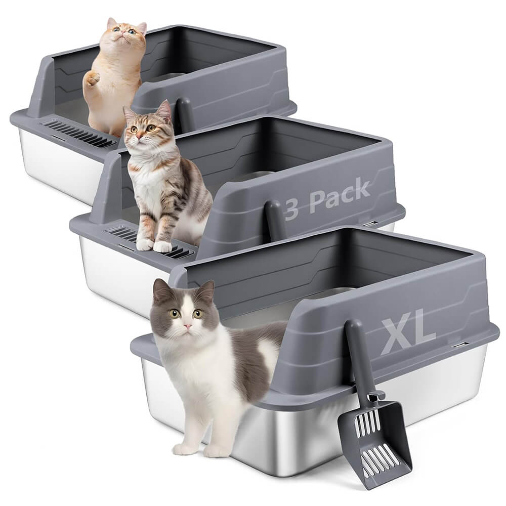3 Pack Dark Gray Stainless Steel Litter Box