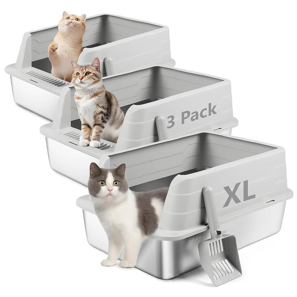 3 Pack Light Gray Stainless Steel Litter Box