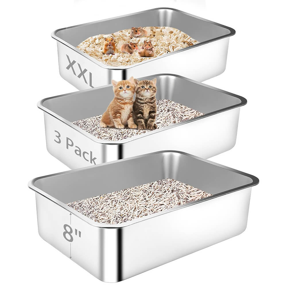 3 Pack 23.6"x15.7"x8" Metal High Sided Cat Litter Pan