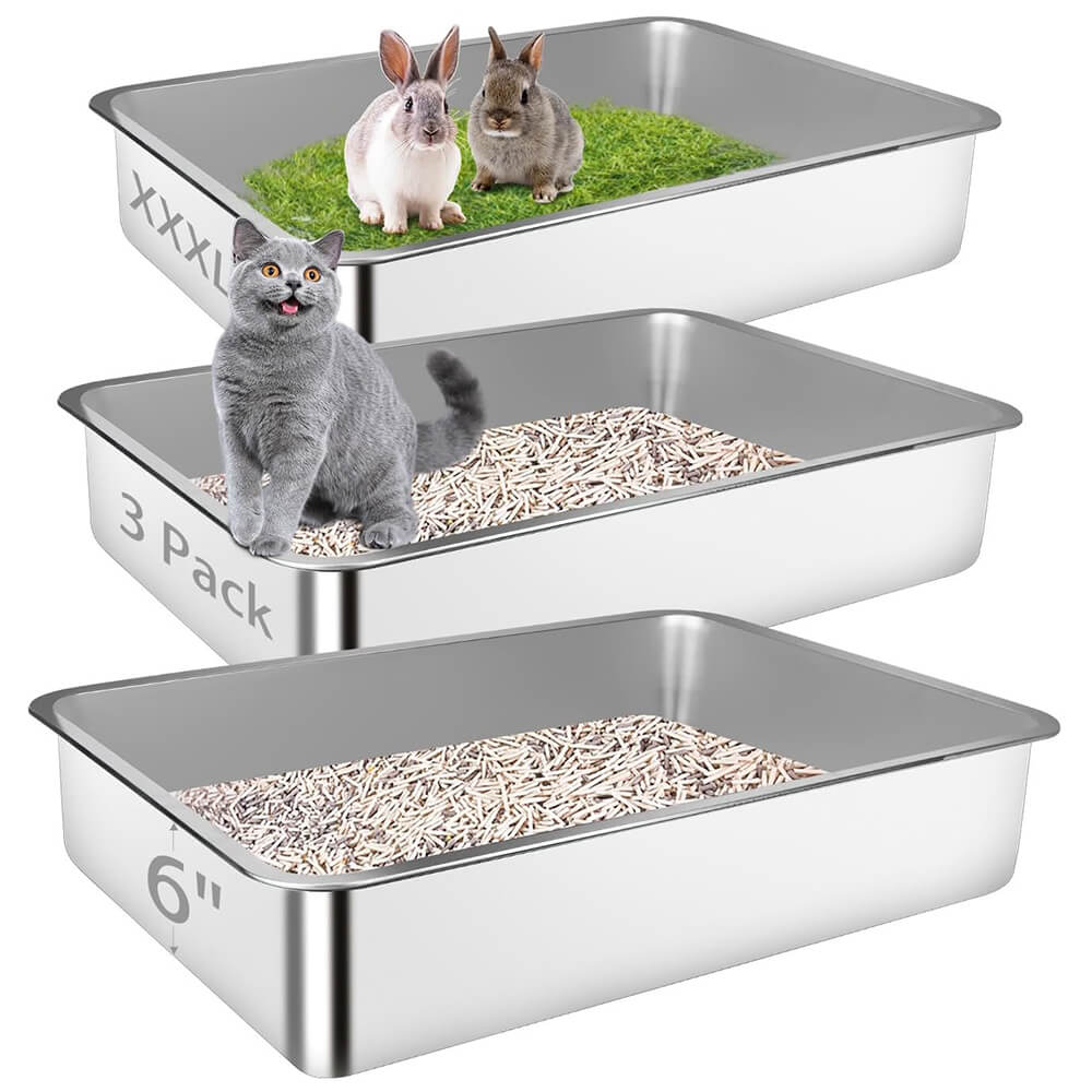 3 Pack 27.6"x19.7"x6" Metal High Sided Cat Litter Pan
