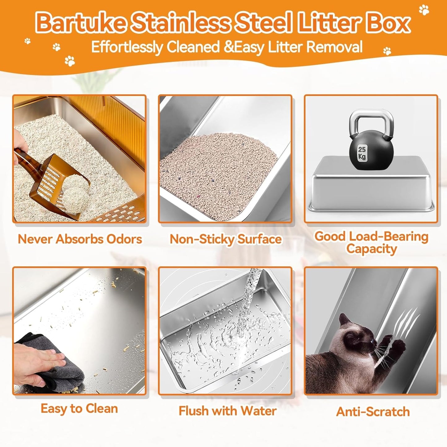 Semi Enclosed Removable Stainless Steel Cat Litter Box with Lid