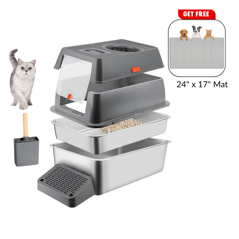 XXL Stainless Steel Litter Box with Sifting Pan