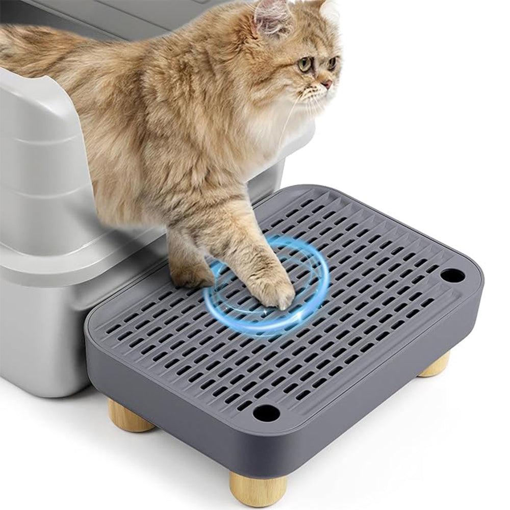 Dark Gray Litter Box Step Wooden Base