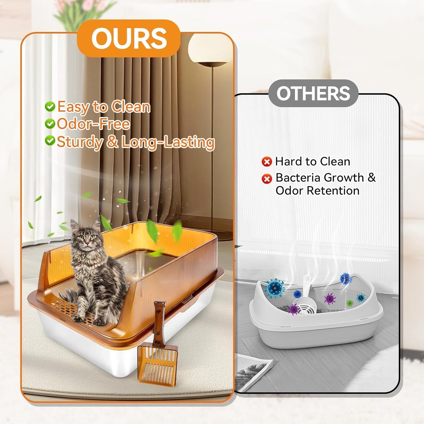 Semi Enclosed Removable Stainless Steel Cat Litter Box with Lid