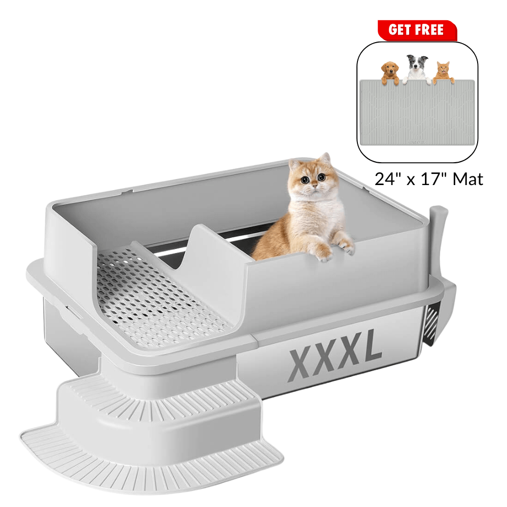 Light Gray Semi Enclosed Stainless Steel Litter Box Step