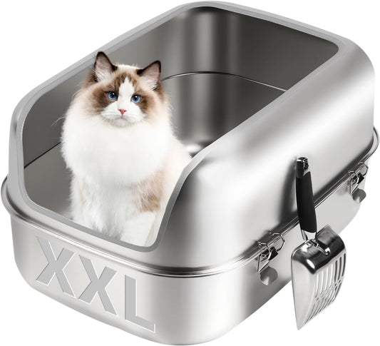XXL Semi Enclosed Removable Stainless Steel Cat Litter Box