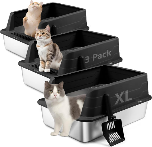 XL 3 Pack Black Stainless Steel Litter Box