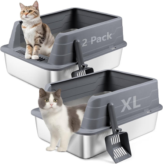 XL 2 Pack Dark Gray Stainless Steel Litter Box