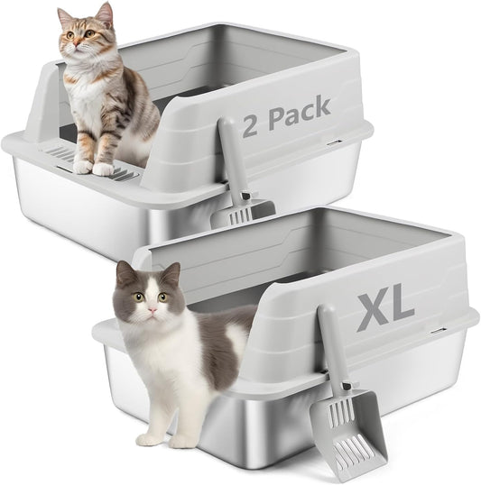 XL 2 Pack Light Gray Stainless Steel Litter Box