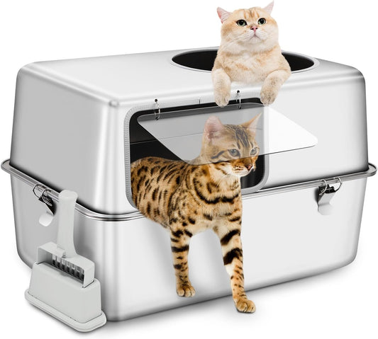 XXL Enclosed Metal Stainless Steel Litter Box