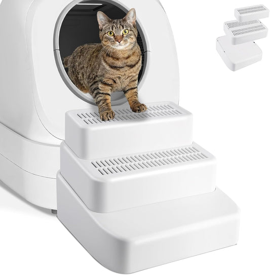 White Adjustable 3 Steps Litter Box Ramp Step