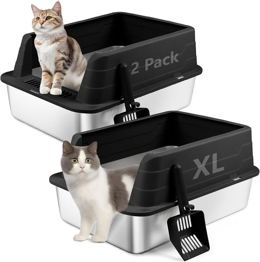 XL 2 Pack Black Stainless Steel Litter Box