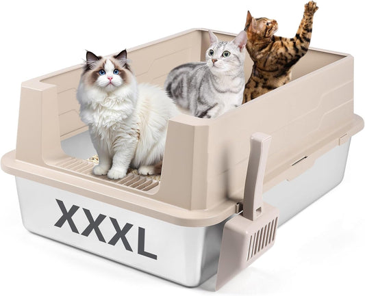 XXXL Khaki Stainless Steel Litter Box