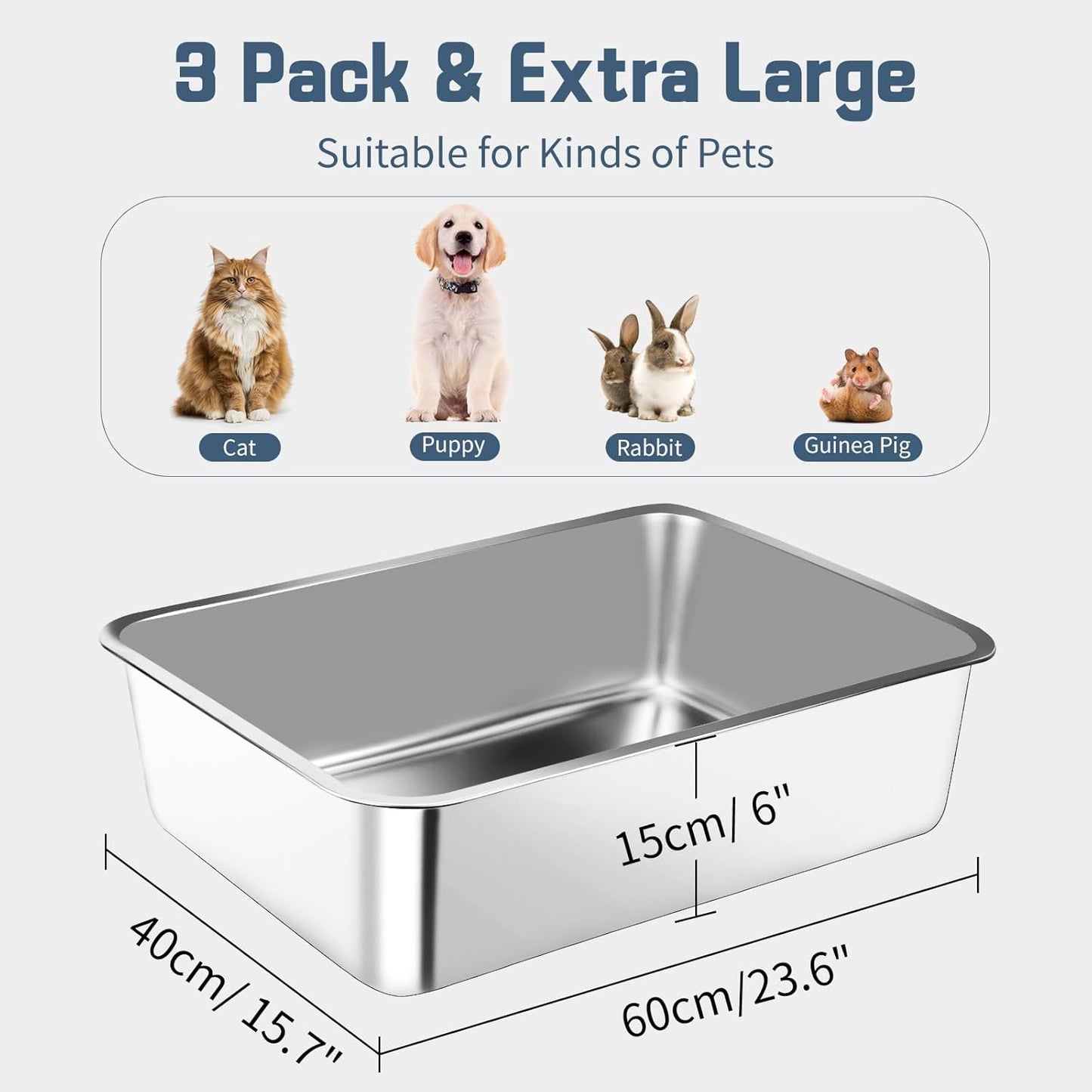 3 Pack XL Metal High Sided Cat Litter Pan