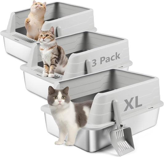 XL 3 Pack Light Gray Stainless Steel Litter Box