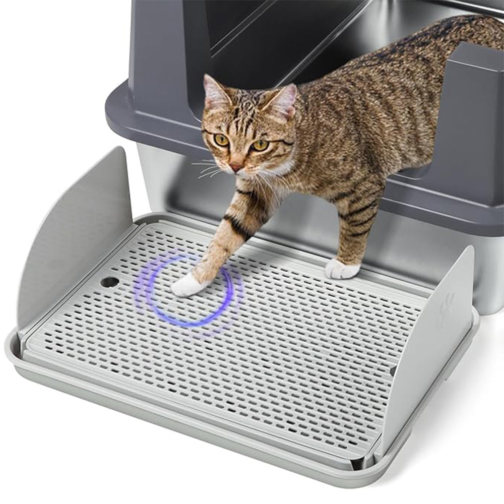 Light Gray Cat Litter Box Step Removable Splash Proof Baffles