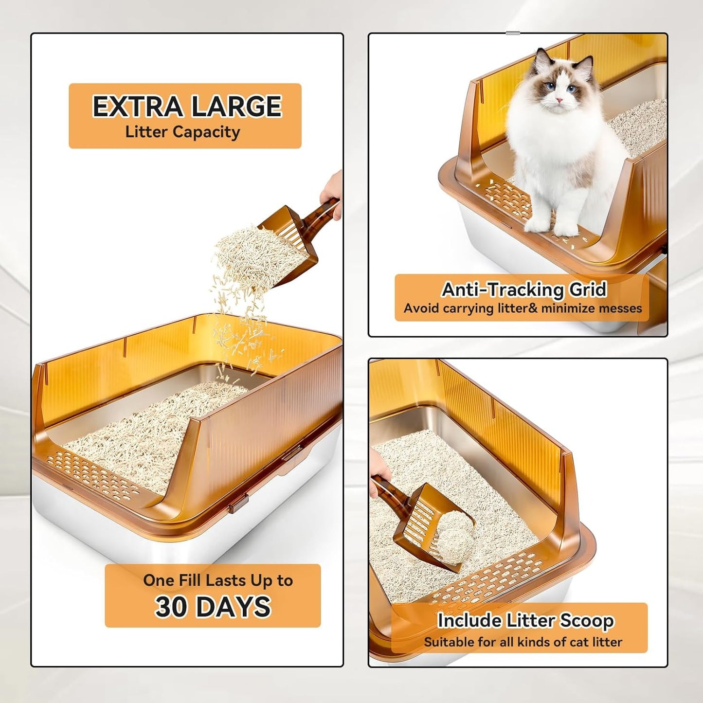 Semi Enclosed Removable Stainless Steel Cat Litter Box with Lid