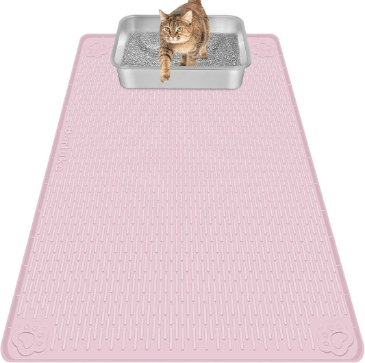 Pink Silicone Stripe Cat Litter Mat