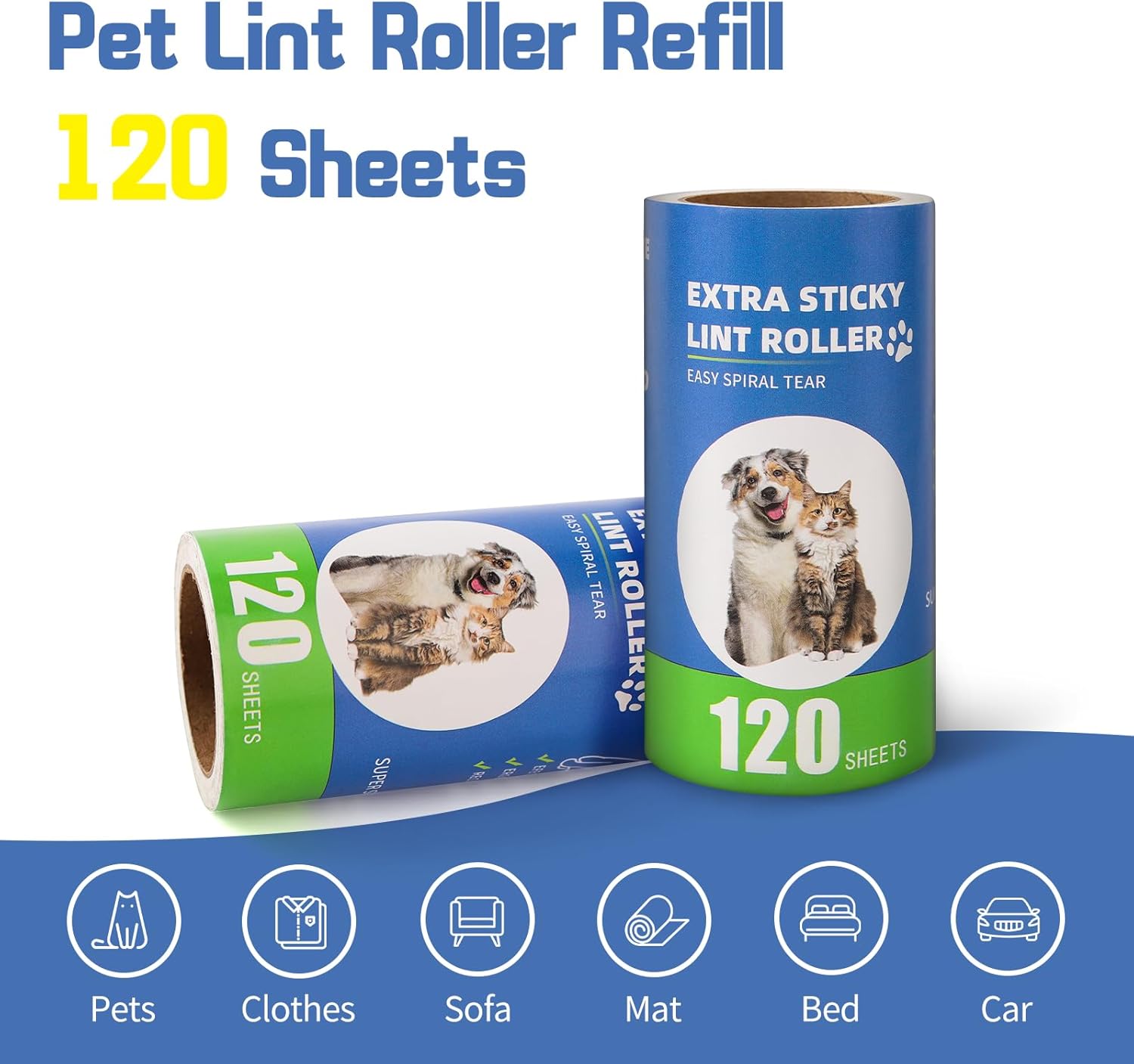 Lint Roller Refills 6-Pack, Extra-Sticky Adhesive Sheets For Pet