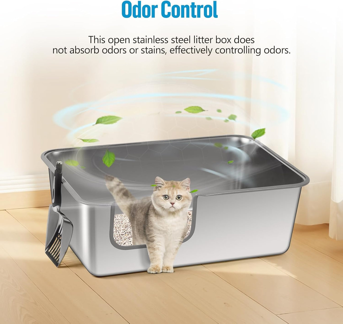 XXL Semi Enclosed Stainless Steel Cat Litter Box with High Sided Enclosure