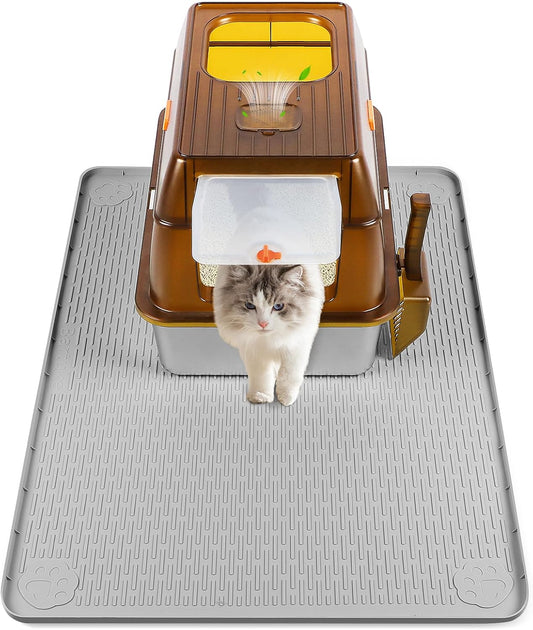 Brown Stainless Steel Cat Litter Box with Cat Litter Mat