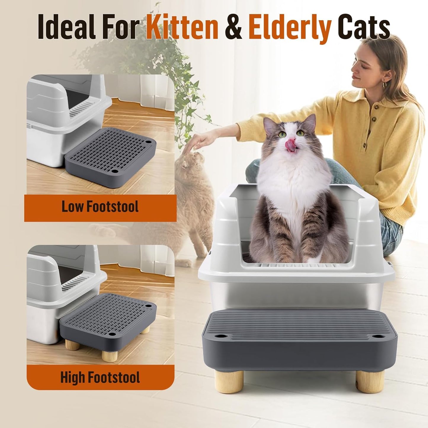 Dark Gray Litter Box Step with Wooden Base