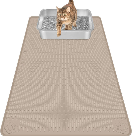 Khaki Silicone Stripe Cat Litter Mat
