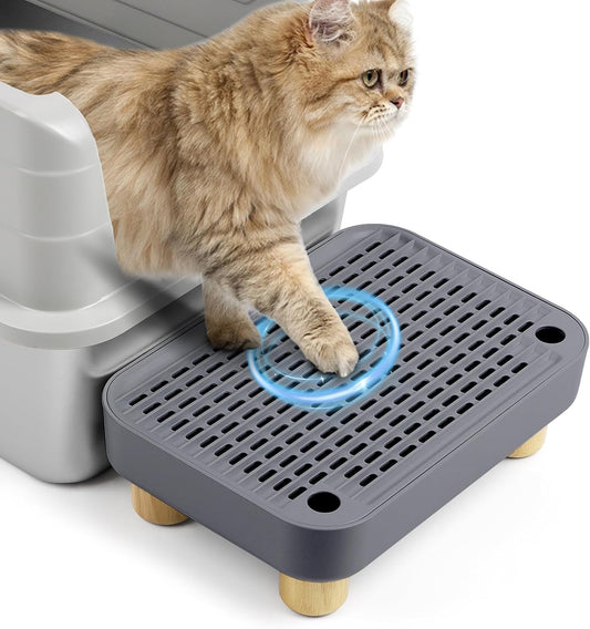 Dark Gray Litter Box Step with Wooden Base