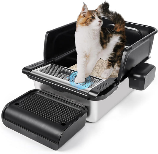 XXL Black Stainless Steel Litter Box