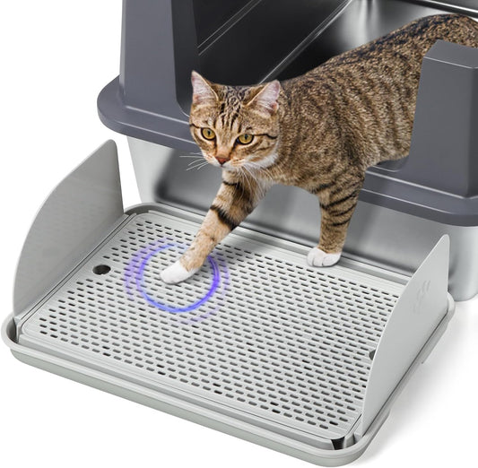 Light Gray Cat Litter Box Step with Removable Splash-Proof Baffles
