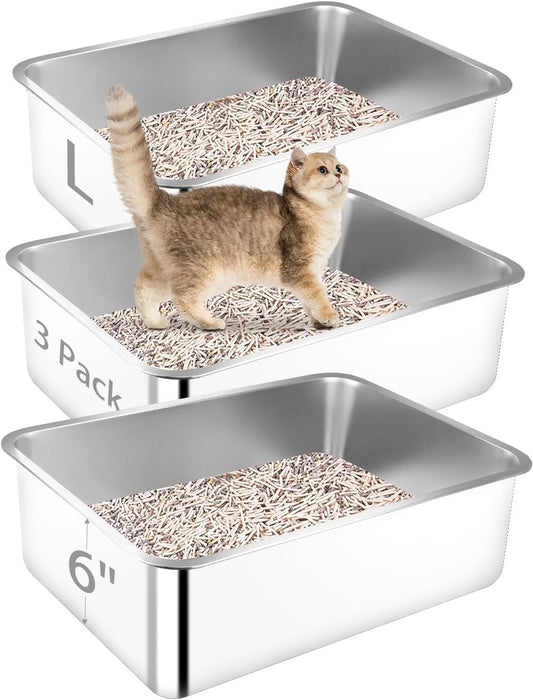 3 Pack L Metal High Sided Cat Litter Pan