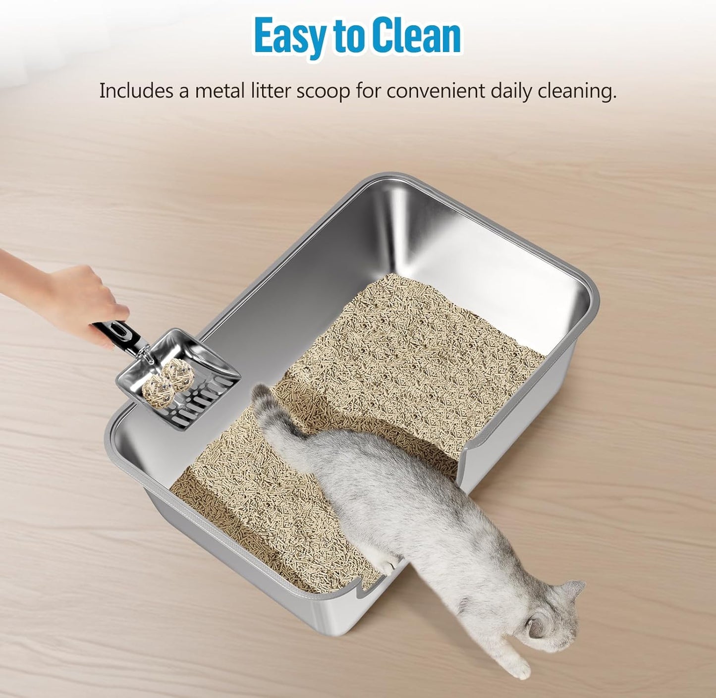 XXL Semi Enclosed Stainless Steel Cat Litter Box with High Sided Enclosure