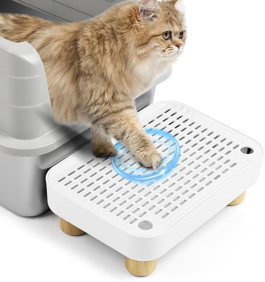 White Litter Box Step with Wooden Base