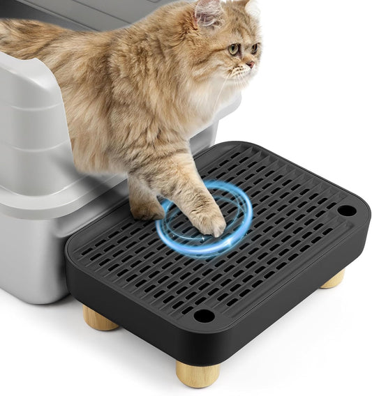 Black Litter Box Step with Wooden Base
