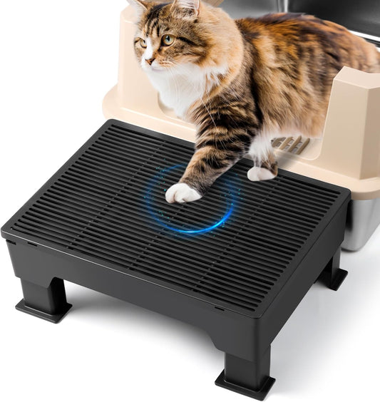 Black Adjustable Cat Litter Box Step Ramp with Removable feet