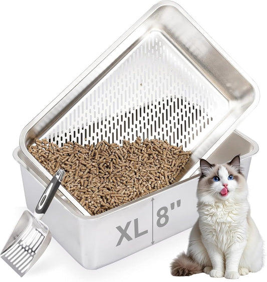 XL Silver Stainless Steel Sifting Litter Box