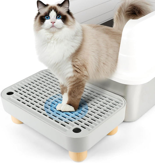 Light Gray Litter Box Step with Wooden Base