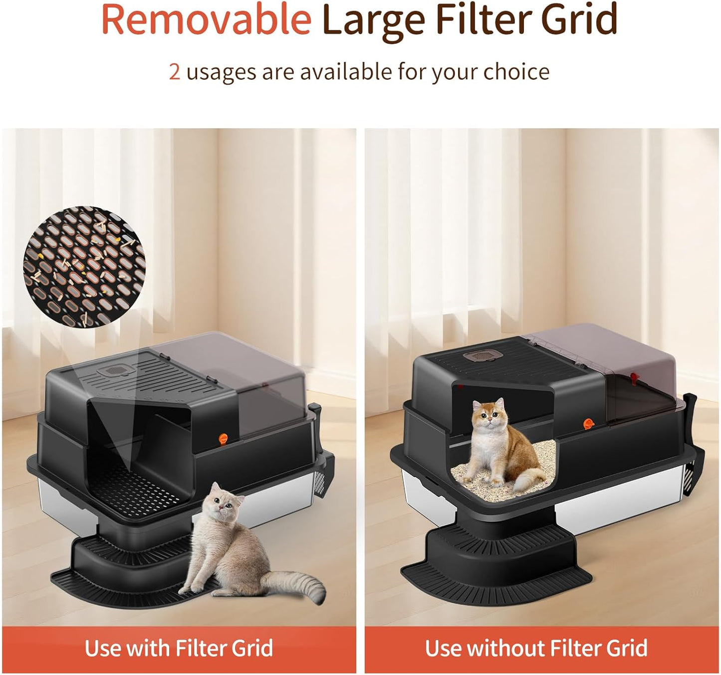 XXXL Black Fully Enclosed Stainless Steel Litter Box with Step