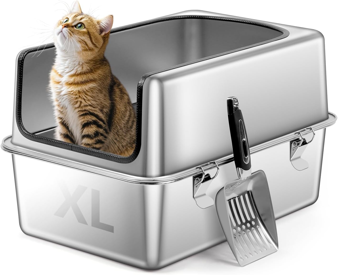 Large Semi Enclosed Removable Stainless Steel Cat Litter Box