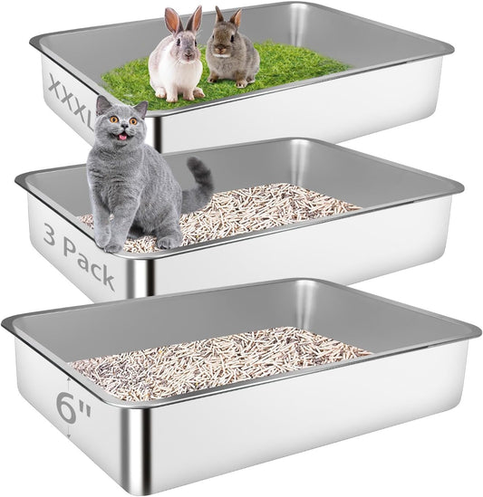 3 Pack XXXL Metal High Sided Cat Litter Pan