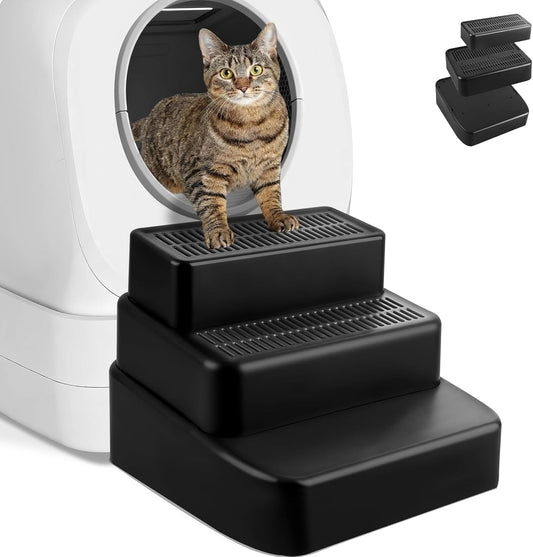 Black Adjustable 3 Steps Litter Box Ramp Step