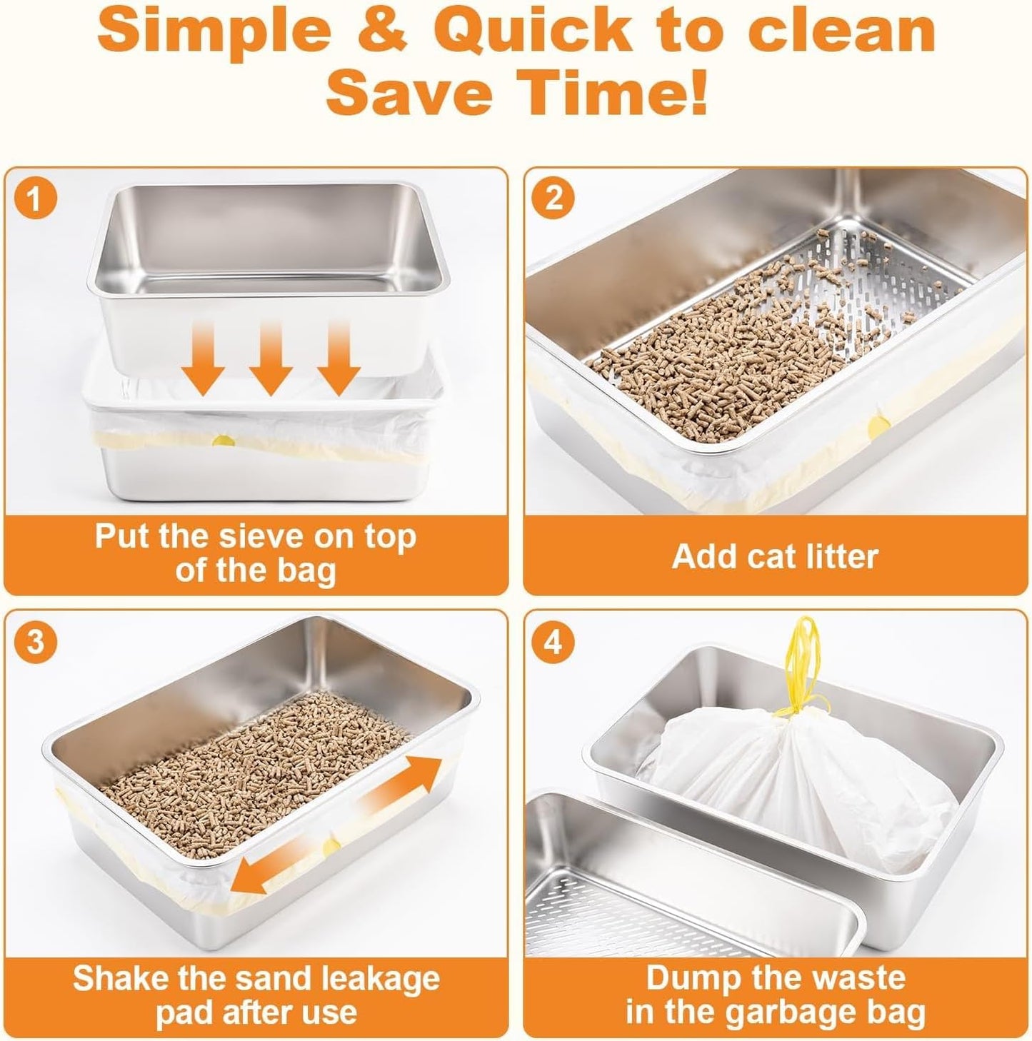 XL Silver Stainless Steel Sifting Litter Box