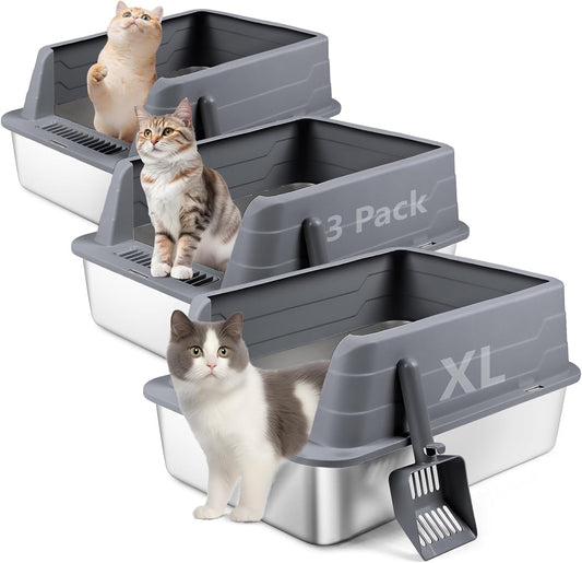 XL 3 Pack Dark Gray Stainless Steel Litter Box