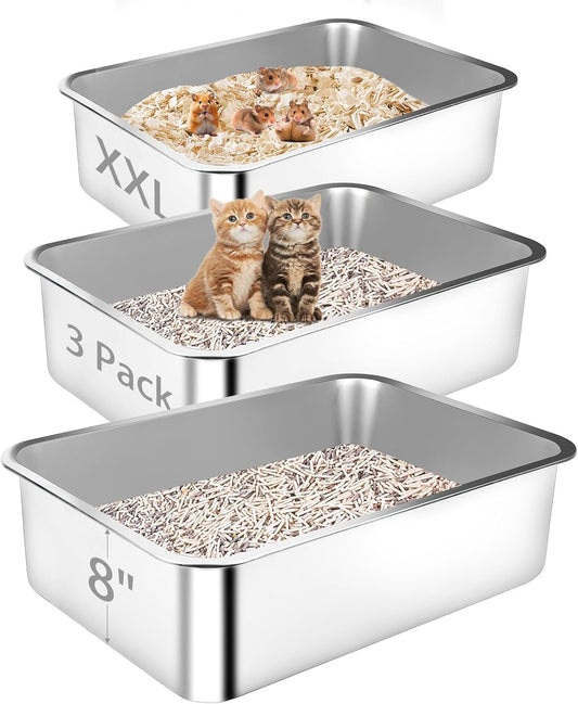 3 Pack XXL Metal High Sided Cat Litter Pan